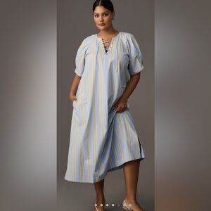 Maeve by Anthropologie An Short Sleeve Crossover Vneck Striped Midi Dress - 2x